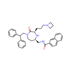 O=C(NC[C@H]1CCN(CC(c2ccccc2)c2ccccc2)C(=O)[C@@H](CCCN2CCC2)N1)c1ccc2ccccc2c1 ZINC000206889886