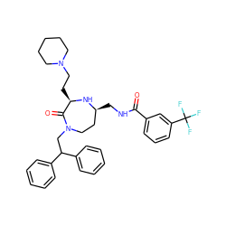 O=C(NC[C@H]1CCN(CC(c2ccccc2)c2ccccc2)C(=O)[C@@H](CCN2CCCCC2)N1)c1cccc(C(F)(F)F)c1 ZINC000206918033