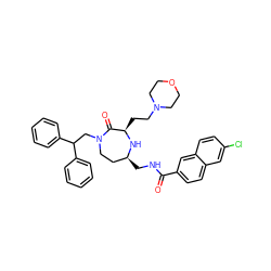 O=C(NC[C@H]1CCN(CC(c2ccccc2)c2ccccc2)C(=O)[C@@H](CCN2CCOCC2)N1)c1ccc2cc(Cl)ccc2c1 ZINC000216565165