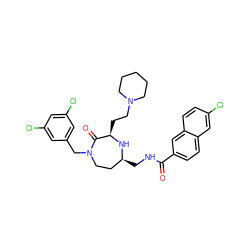 O=C(NC[C@H]1CCN(Cc2cc(Cl)cc(Cl)c2)C(=O)[C@@H](CCN2CCCCC2)N1)c1ccc2cc(Cl)ccc2c1 ZINC000206912287