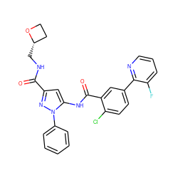 O=C(NC[C@H]1CCO1)c1cc(NC(=O)c2cc(-c3ncccc3F)ccc2Cl)n(-c2ccccc2)n1 ZINC001772644925