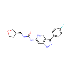 O=C(NC[C@H]1CCOC1)Nc1cc2[nH]nc(-c3ccc(F)cc3)c2cn1 ZINC000261127438