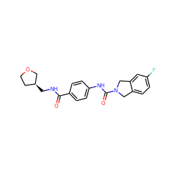 O=C(NC[C@H]1CCOC1)c1ccc(NC(=O)N2Cc3ccc(F)cc3C2)cc1 ZINC000166853216