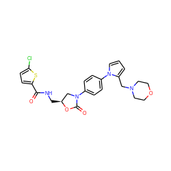 O=C(NC[C@H]1CN(c2ccc(-n3cccc3CN3CCOCC3)cc2)C(=O)O1)c1ccc(Cl)s1 ZINC000299859586