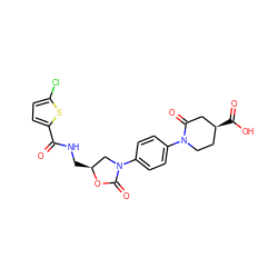 O=C(NC[C@H]1CN(c2ccc(N3CC[C@H](C(=O)O)CC3=O)cc2)C(=O)O1)c1ccc(Cl)s1 ZINC000103299910