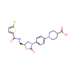 O=C(NC[C@H]1CN(c2ccc(N3CCC(C(=O)O)CC3)cc2)C(=O)O1)c1ccc(Cl)s1 ZINC000096271579