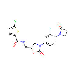 O=C(NC[C@H]1CN(c2ccc(N3CCC3=O)c(F)c2)C(=O)O1)c1ccc(Cl)s1 ZINC000169685214