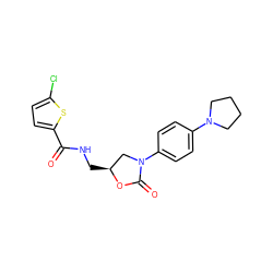 O=C(NC[C@H]1CN(c2ccc(N3CCCC3)cc2)C(=O)O1)c1ccc(Cl)s1 ZINC000034341398