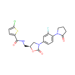 O=C(NC[C@H]1CN(c2ccc(N3CCCC3=O)c(F)c2)C(=O)O1)c1ccc(Cl)s1 ZINC000034353080