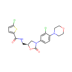 O=C(NC[C@H]1CN(c2ccc(N3CCOCC3)c(Cl)c2)C(=O)O1)c1ccc(Cl)s1 ZINC000113062253