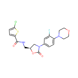 O=C(NC[C@H]1CN(c2ccc(N3CCOCC3)c(F)c2)C(=O)O1)c1ccc(Cl)s1 ZINC000013673218