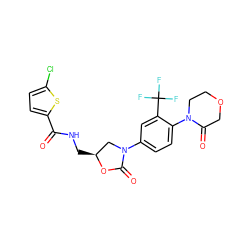 O=C(NC[C@H]1CN(c2ccc(N3CCOCC3=O)c(C(F)(F)F)c2)C(=O)O1)c1ccc(Cl)s1 ZINC000013673227