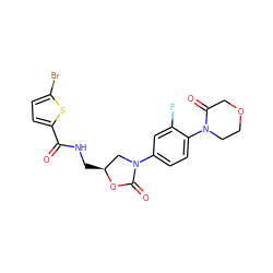 O=C(NC[C@H]1CN(c2ccc(N3CCOCC3=O)c(F)c2)C(=O)O1)c1ccc(Br)s1 ZINC000113086529