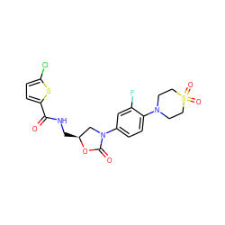 O=C(NC[C@H]1CN(c2ccc(N3CCS(=O)(=O)CC3)c(F)c2)C(=O)O1)c1ccc(Cl)s1 ZINC000038403408