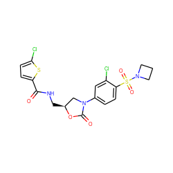 O=C(NC[C@H]1CN(c2ccc(S(=O)(=O)N3CCC3)c(Cl)c2)C(=O)O1)c1ccc(Cl)s1 ZINC000169685119