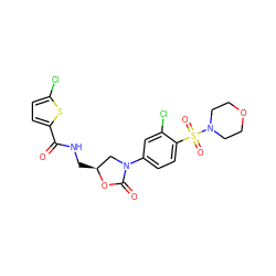 O=C(NC[C@H]1CN(c2ccc(S(=O)(=O)N3CCOCC3)c(Cl)c2)C(=O)O1)c1ccc(Cl)s1 ZINC000169685118