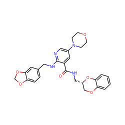 O=C(NC[C@H]1COc2ccccc2O1)c1cc(N2CCOCC2)cnc1NCc1ccc2c(c1)OCO2 ZINC000473135327