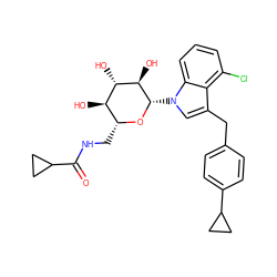 O=C(NC[C@H]1O[C@@H](n2cc(Cc3ccc(C4CC4)cc3)c3c(Cl)cccc32)[C@H](O)[C@@H](O)[C@@H]1O)C1CC1 ZINC000219000642