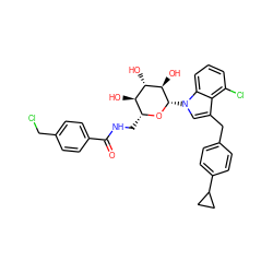 O=C(NC[C@H]1O[C@@H](n2cc(Cc3ccc(C4CC4)cc3)c3c(Cl)cccc32)[C@H](O)[C@@H](O)[C@@H]1O)c1ccc(CCl)cc1 ZINC000653745121