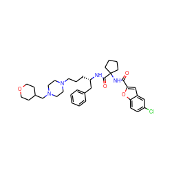 O=C(NC1(C(=O)N[C@@H](CCCN2CCN(CC3CCOCC3)CC2)Cc2ccccc2)CCCC1)c1cc2cc(Cl)ccc2o1 ZINC000049775753