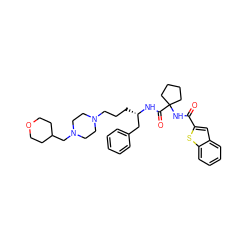 O=C(NC1(C(=O)N[C@@H](CCCN2CCN(CC3CCOCC3)CC2)Cc2ccccc2)CCCC1)c1cc2ccccc2s1 ZINC000049777276