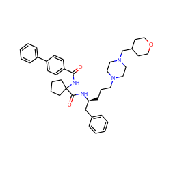 O=C(NC1(C(=O)N[C@@H](CCCN2CCN(CC3CCOCC3)CC2)Cc2ccccc2)CCCC1)c1ccc(-c2ccccc2)cc1 ZINC000049776984