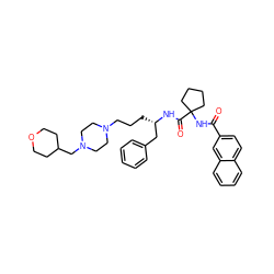 O=C(NC1(C(=O)N[C@@H](CCCN2CCN(CC3CCOCC3)CC2)Cc2ccccc2)CCCC1)c1ccc2ccccc2c1 ZINC000049777052