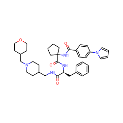 O=C(NC1(C(=O)N[C@@H](Cc2ccccc2)C(=O)NCC2CCN(CC3CCOCC3)CC2)CCCC1)c1ccc(-n2cccc2)cc1 ZINC000066113316