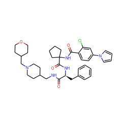 O=C(NC1(C(=O)N[C@@H](Cc2ccccc2)C(=O)NCC2CCN(CC3CCOCC3)CC2)CCCC1)c1ccc(-n2cccc2)cc1Cl ZINC000072123748