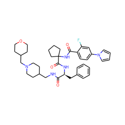 O=C(NC1(C(=O)N[C@@H](Cc2ccccc2)C(=O)NCC2CCN(CC3CCOCC3)CC2)CCCC1)c1ccc(-n2cccc2)cc1F ZINC000072123715