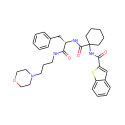 O=C(NC1(C(=O)N[C@@H](Cc2ccccc2)C(=O)NCCCN2CCOCC2)CCCCC1)c1cc2ccccc2s1 ZINC000028825207