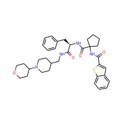 O=C(NC1(C(=O)N[C@H](Cc2ccccc2)C(=O)NCC2CCN(C3CCOCC3)CC2)CCCC1)c1cc2ccccc2s1 ZINC000028711689