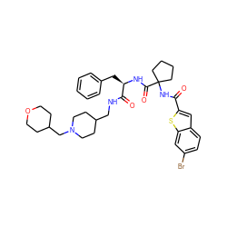 O=C(NC1(C(=O)N[C@H](Cc2ccccc2)C(=O)NCC2CCN(CC3CCOCC3)CC2)CCCC1)c1cc2ccc(Br)cc2s1 ZINC000028711700