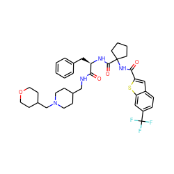 O=C(NC1(C(=O)N[C@H](Cc2ccccc2)C(=O)NCC2CCN(CC3CCOCC3)CC2)CCCC1)c1cc2ccc(C(F)(F)F)cc2s1 ZINC000028711703