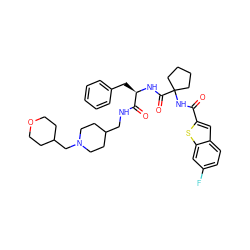 O=C(NC1(C(=O)N[C@H](Cc2ccccc2)C(=O)NCC2CCN(CC3CCOCC3)CC2)CCCC1)c1cc2ccc(F)cc2s1 ZINC000028711697