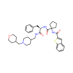 O=C(NC1(C(=O)N[C@H](Cc2ccccc2)C(=O)NCC2CCN(CC3CCOCC3)CC2)CCCC1)c1cc2ccccc2s1 ZINC000028711687