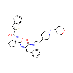 O=C(NC1(C(=O)N[C@H](Cc2ccccc2)C(=O)NCCC2CCN(CC3CCOCC3)CC2)CCCC1)c1cc2ccccc2s1 ZINC000028711688