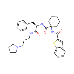 O=C(NC1(C(=O)N[C@H](Cc2ccccc2)C(=O)NCCCN2CCCC2)CCCCC1)c1cc2ccccc2s1 ZINC000028825200