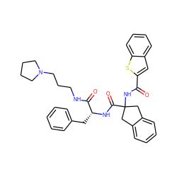 O=C(NC1(C(=O)N[C@H](Cc2ccccc2)C(=O)NCCCN2CCCC2)Cc2ccccc2C1)c1cc2ccccc2s1 ZINC000028825237