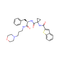 O=C(NC1(C(=O)N[C@H](Cc2ccccc2)C(=O)NCCCN2CCOCC2)CC1)c1cc2ccccc2s1 ZINC000028711592