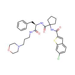 O=C(NC1(C(=O)N[C@H](Cc2ccccc2)C(=O)NCCCN2CCOCC2)CCCC1)c1cc2ccc(Cl)cc2s1 ZINC000028711693