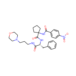 O=C(NC1(C(=O)N[C@H](Cc2ccccc2)C(=O)NCCCN2CCOCC2)CCCC1)c1ccc([N+](=O)[O-])cc1 ZINC000028711598