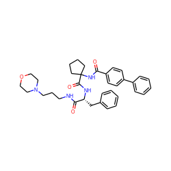 O=C(NC1(C(=O)N[C@H](Cc2ccccc2)C(=O)NCCCN2CCOCC2)CCCC1)c1ccc(-c2ccccc2)cc1 ZINC000028711616