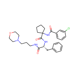 O=C(NC1(C(=O)N[C@H](Cc2ccccc2)C(=O)NCCCN2CCOCC2)CCCC1)c1cccc(Cl)c1 ZINC000028711597