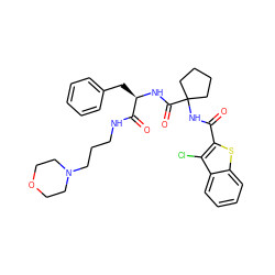 O=C(NC1(C(=O)N[C@H](Cc2ccccc2)C(=O)NCCCN2CCOCC2)CCCC1)c1sc2ccccc2c1Cl ZINC000028711695