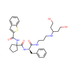 O=C(NC1(C(=O)N[C@H](Cc2ccccc2)C(=O)NCCCNC(CCO)CCO)CCCC1)c1cc2ccccc2s1 ZINC000028711679