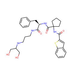 O=C(NC1(C(=O)N[C@H](Cc2ccccc2)C(=O)NCCCNC(CO)CO)CCCC1)c1cc2ccccc2s1 ZINC000028711678