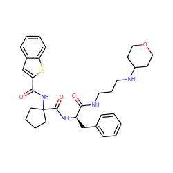 O=C(NC1(C(=O)N[C@H](Cc2ccccc2)C(=O)NCCCNC2CCOCC2)CCCC1)c1cc2ccccc2s1 ZINC000028711677