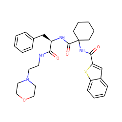 O=C(NC1(C(=O)N[C@H](Cc2ccccc2)C(=O)NCCN2CCOCC2)CCCCC1)c1cc2ccccc2s1 ZINC000028825203