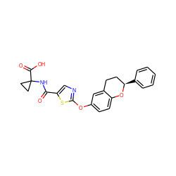 O=C(NC1(C(=O)O)CC1)c1cnc(Oc2ccc3c(c2)CC[C@@H](c2ccccc2)O3)s1 ZINC000145630978